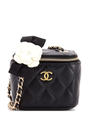 CHANEL Pre-Owned Camellia Bow Vanity Case with Chain Quilted Lambskin Mini crossbody bag - Black
