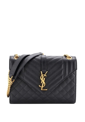 Saint Laurent Pre-Owned Classic Monogram Envelope Satchel Mixed Matelasse Leather Medium shoulder bag - Black
