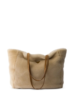 Prada large shearling tote bag - Neutrals