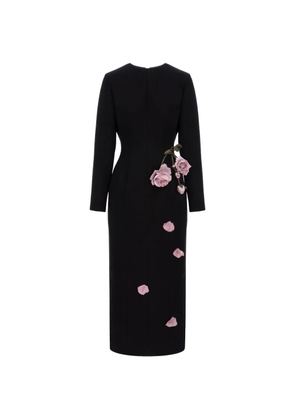 Cristina Savulescu rose-appliqué long-sleeves midi dress - Black