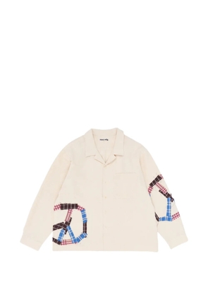 STORY mfg. Greetings patchwork long-sleeve shirt - White
