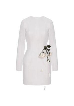 Cristina Savulescu rose-appliqué long-sleeves mini dress - White