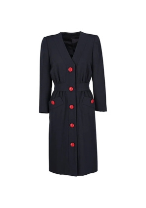 Vintage buttoned V-neck midi dress - Blue