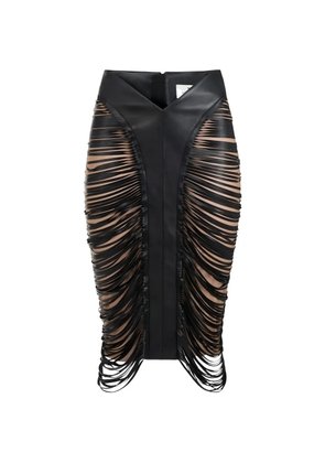 Elisabetta Franchi fringed V-shaped leather midi skirt - Black