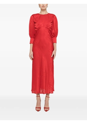 NISSA puff-sleeve midi dress - Red