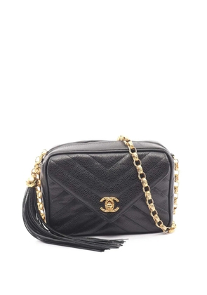 CHANEL Pre-Owned 1991-1994 Caviar Chevron Tassel Camera Case crossbody bag - Black