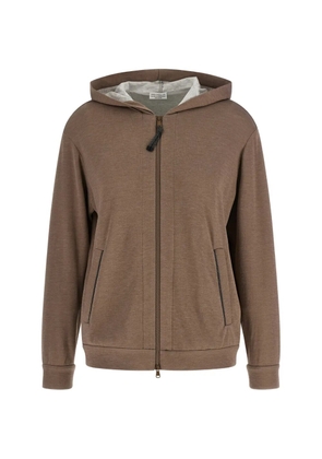 Brunello Cucinelli embroidered zip hoodie - Brown