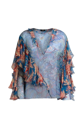 ETRO floral-detail ruffles blouse - Blue