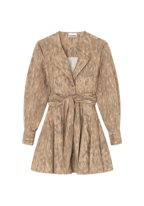 GANNI belt buttoned mini dress - Neutrals