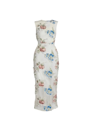 ERDEM floral-appliqué midi dress - White