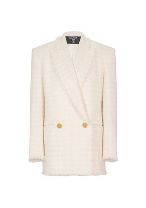 Balmain fringed two-button tweed jacket - Neutrals