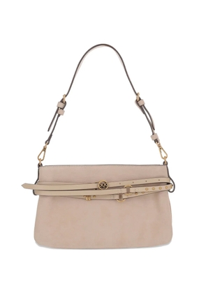 PINKO medium suede metal-logo shoulder bag - Neutrals