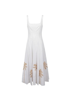 STAUD Wells embroidered midi dress - White