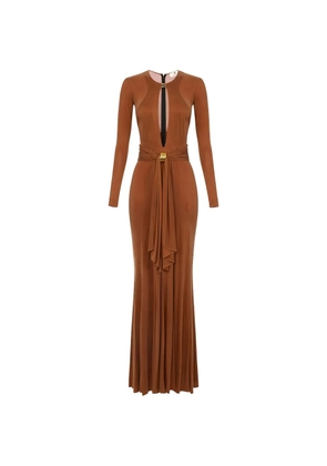 Elisabetta Franchi keyhole-design jewell-embellished dress - Brown