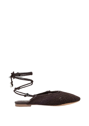 TWINSET crochet-deisgn lace-up flat mules - Brown