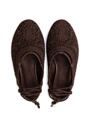 TWINSET crochet-deisgn lace-up flat mules - Brown