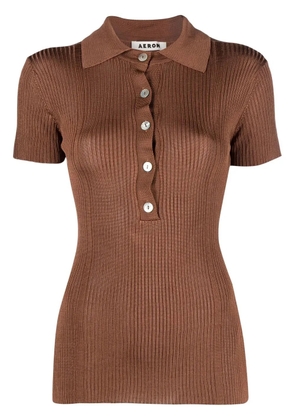AERON ribbed polo top - Brown