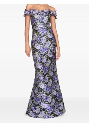 Theia Olyssia floral-print off-shoulder maxi dress - Blue