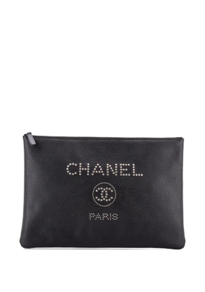 CHANEL Pre-Owned Deauville Pouch Studded Caviar Large clutch bag - Black