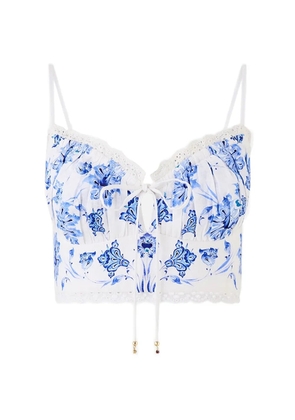 Camilla gathered floral-print bralette - White
