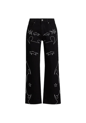 RTA Jonas Western embroidered wide-leg jeans - Black