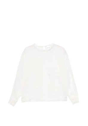 Nude chest-pocket sheer blouse - White