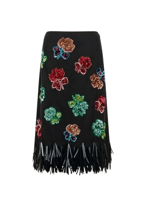 Marni sequin flower fringe skirt - Black