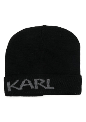 Karl Lagerfeld logo-intarsia beanie hat - Black