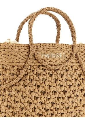 TWINSET woven straw logo shopping tote bag - Neutrals