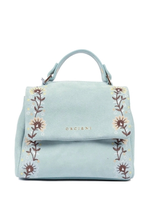 Orciani floral-embroidered calf leather shoulder bag - Blue