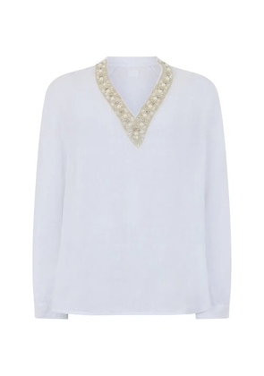 120% Lino V-neck embellished blouse - White