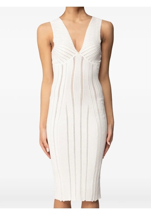 Elisabetta Franchi V-neck knitted midi dress - White
