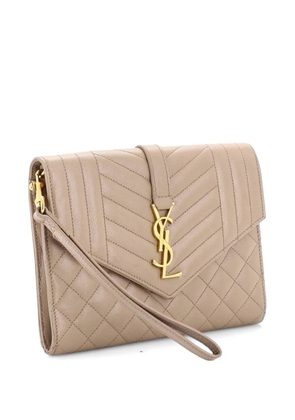 Saint Laurent Pre-Owned Classic Monogram Envelope Wristlet Mixed Matelasse Leather clutch bag - Neutrals