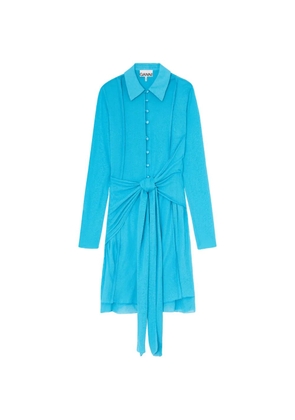 GANNI tie-detail buttoned midi dress - Blue