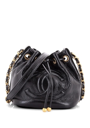 CHANEL Pre-Owned CC Drawstring Shiny Aged Calfskin Small bucket bag - Black