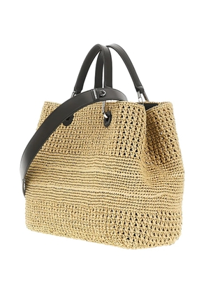 Emporio Armani logo-embroidered woven tote bag - Neutrals