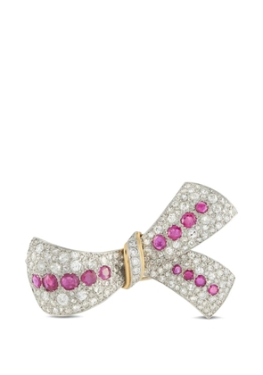 LB Exclusive bow diamond and ruby brooch - Silver