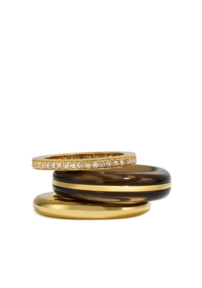 By Pariah 14K gold diamond and quartz ring stack
