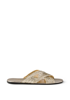 Prada woven leather crisscross slides - Gold