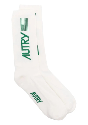 Autry logo-intarsia ribbed socks - White