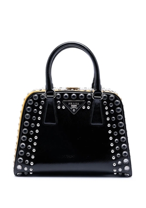 Prada Pre-Owned 2013-2025 Small Studded Saffiano Vernice Frame Top Handle Bag satchel - Black