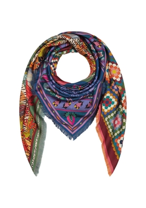 Franco Ferrari bordeaux floral-print scarf - Blue