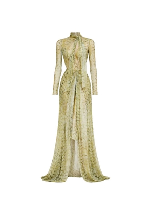 Alexis neck tie long sleeve dress - Green