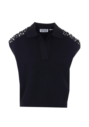 Essentiel Antwerp sleeveless embellished shoulders polo top - Black