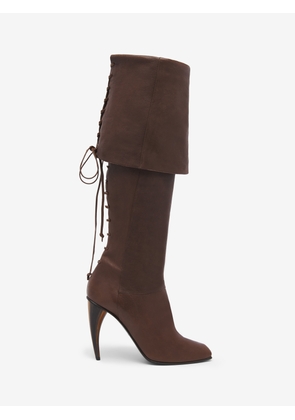 McQueen Horn Heel Knee-High Boot - Brown - Women - 4