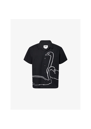 Mens Obey Cliff Embroidered Cotton-Linen Woven Shirt