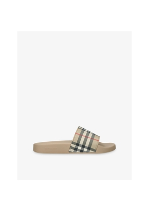 Womens Burberry Furley Checked Rubber Slides