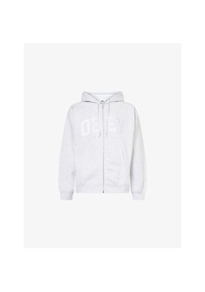 Mens Obey Collegiate Zip Cotton-Jersey Hoody