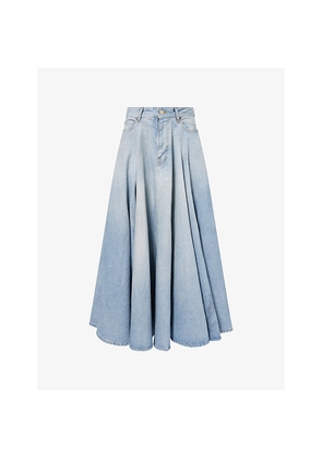 Womens Balenciaga Godet Flared Denim Maxi Skirt