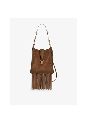 Womens Sandro Le Claudia Leather and Suede Shoulder Bag